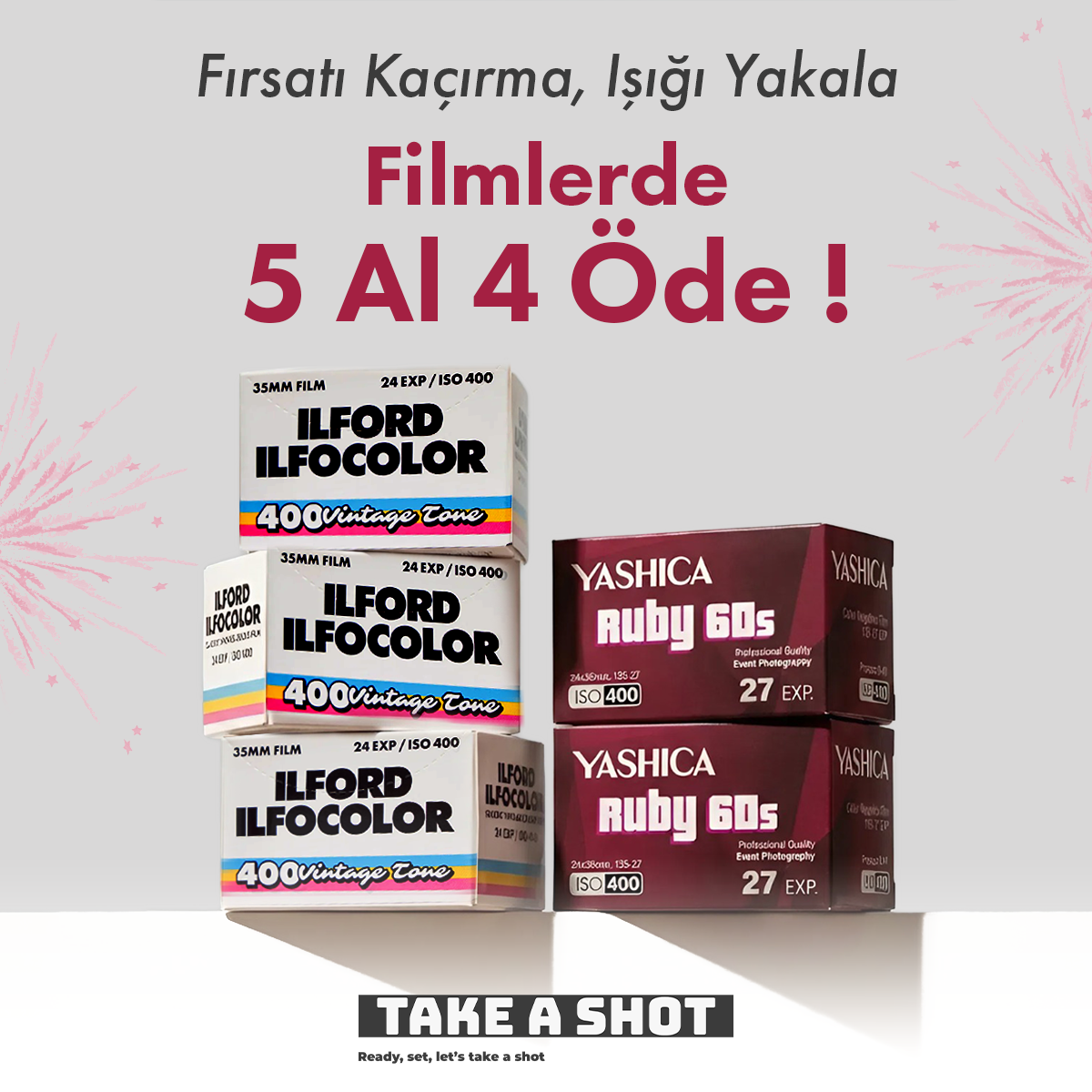 5 al 4 öde ILFORD ILFOCOLOR VINTAGE TONE 400 35MM FILM 24 EXP ve YASHICA RUBY