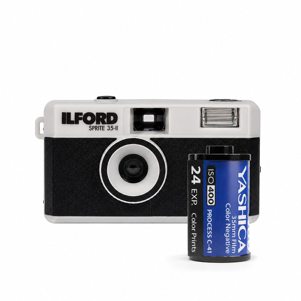 ILFORD SPRITE 35-II Kamera Gümüş & Siyah ve YASHICA ISO 400 EXP 27 35 MM Film