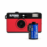 ILFORD SPRITE 35-II Kamera Siyah & Kırmızı ve YASHICA ISO 400 EXP 27 35 MM Film