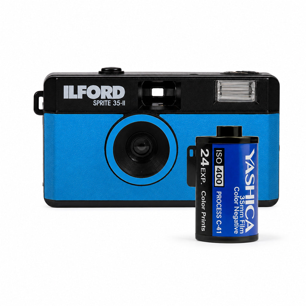 ILFORD SPRITE 35-II Kamera Siyah & Mavi ve YASHICA ISO 400 EXP 27 35 MM Film