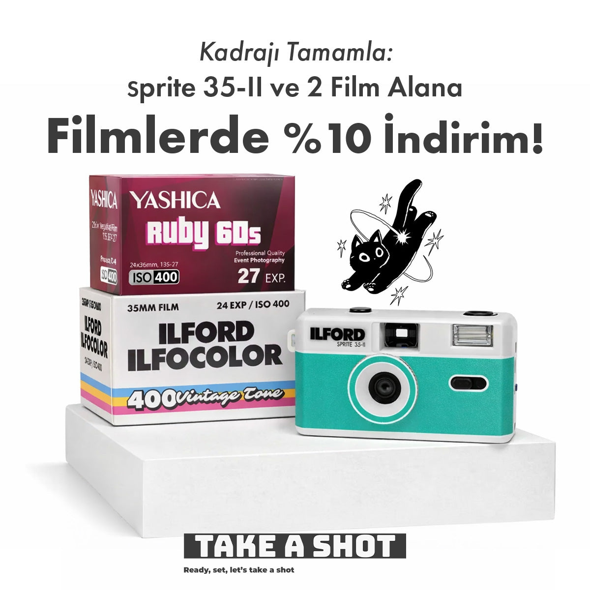 ILFORD SPRITE 35-II Kamera ve İkili Film Paketi ( 1 adet Vintage Tone 400 Film ve 1 adet Ruby 400 Film)